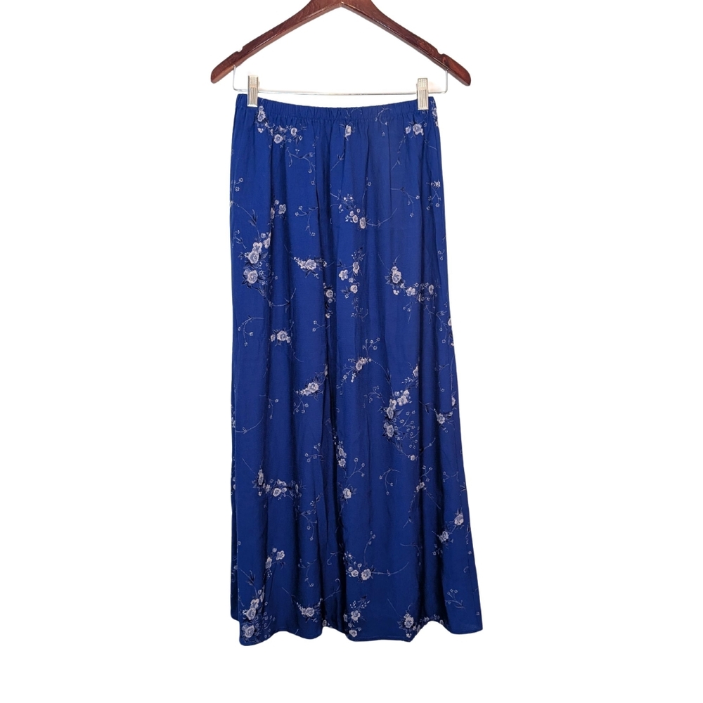 Coldwater Creek Blue Floral Maxi Skirt Women's Size Small Flowy